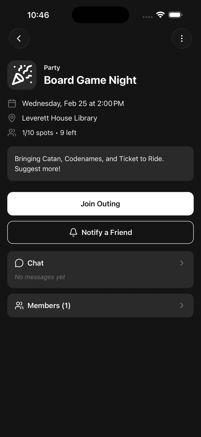 Circle app outing details