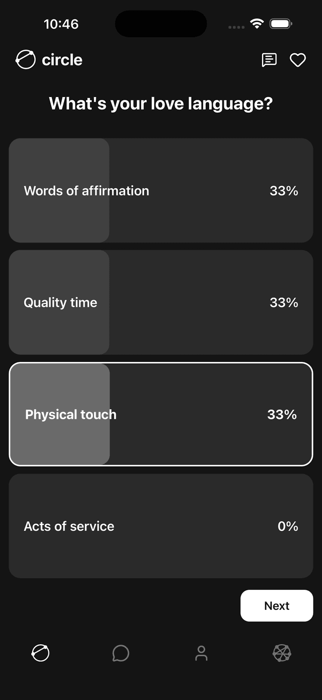 Circle app showing campus answer statistics
